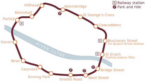 A map of the Glasgow Subway.
